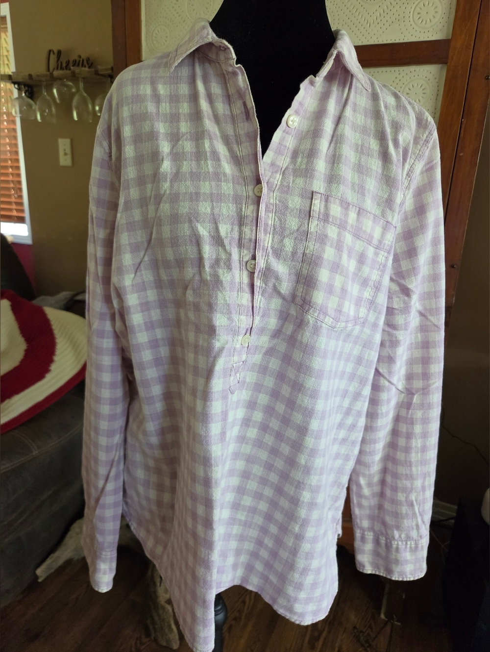 J Crew Boy Fit Womens Lavender White Cotton Shirt Size Large Long Sleeve Tunic